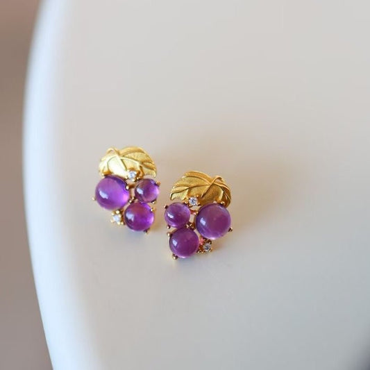 Delicate Grape Design Amethyst Ear Studs