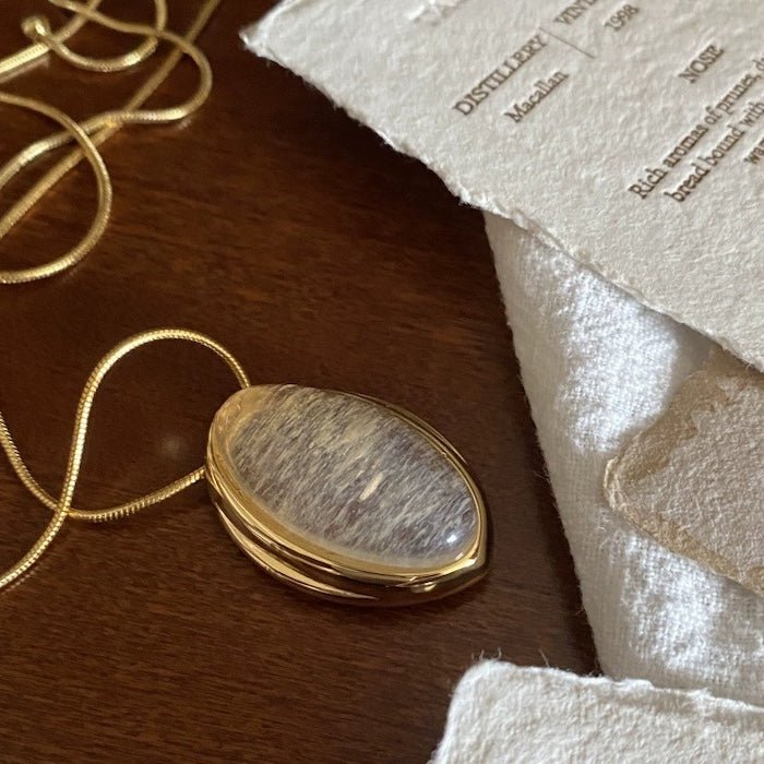 Minimalist Gold Rutilated Quartz Oval Pendant Necklace