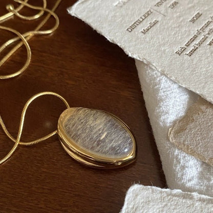 Minimalist Gold Rutilated Quartz Oval Pendant Necklace