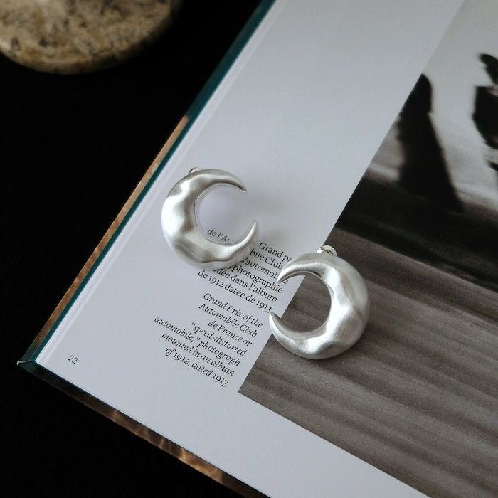 Unique Minimalist Silver Moon Earrings