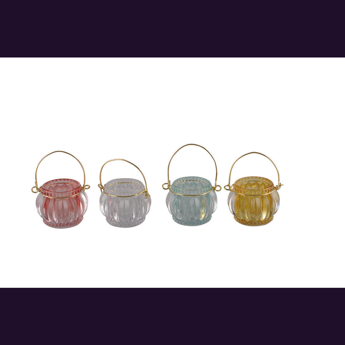 MINI CANDLE HOLDER WITH GOLDEN HANDLE - SET OF 4 ASSORTED COLORS