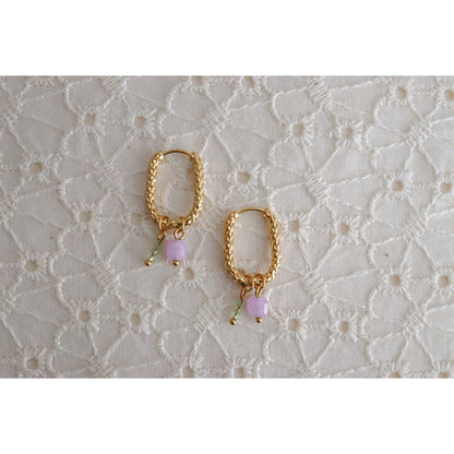 Oval Chalcedony & Jade Earrings - Gold