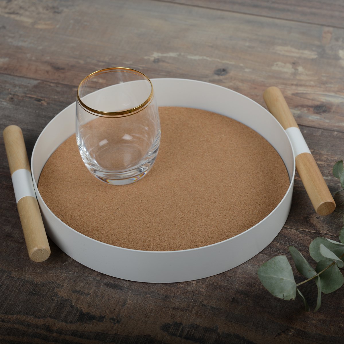 ROUND CORK WHITE TRAY