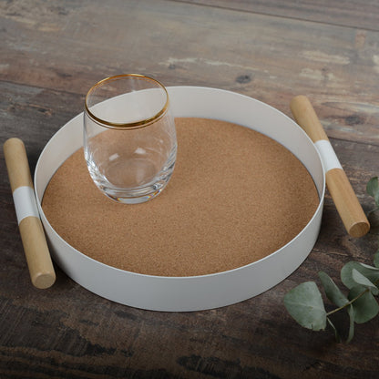 ROUND CORK WHITE TRAY