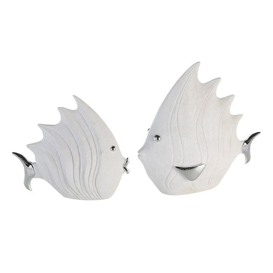 Figure "fish", poly, white / sil, height 26cm