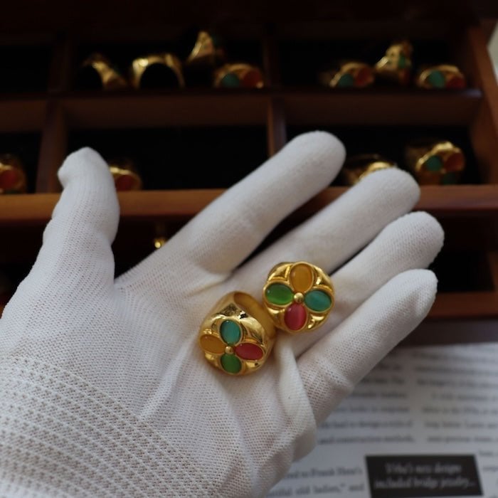 Vintage Floral Mosaic Dome Ring