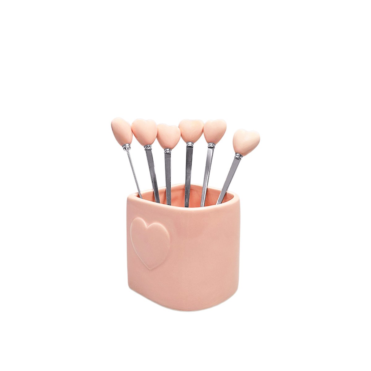 Pink teaspoons with holder - set of 6