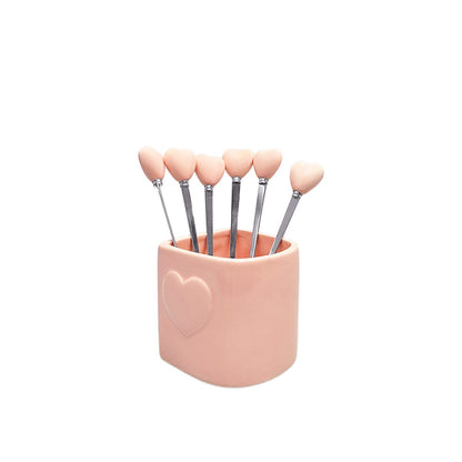 Pink teaspoons with holder - set of 6