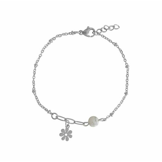 Bracelet Howlite & Flower Charm - Silver