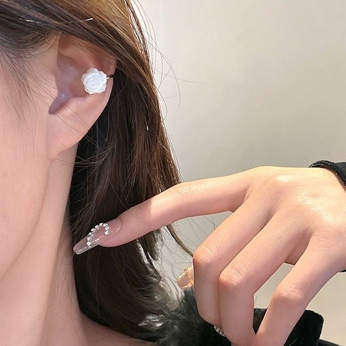 Vivid Mother of Pearl Rose Flower Ear Cuff-One Pair