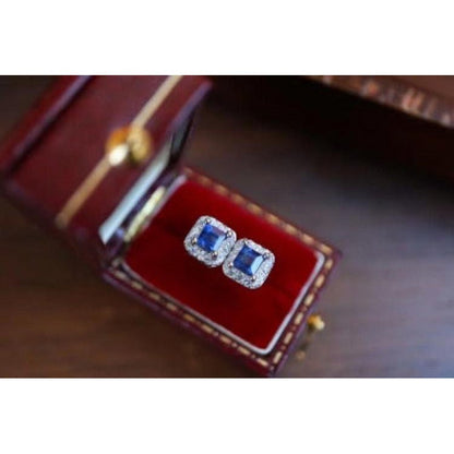 Fancy Square Sapphire Gem Earrings