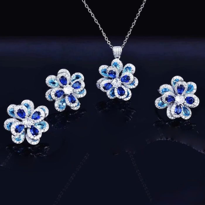 Azure Oil Painting Floral Jewelry Set