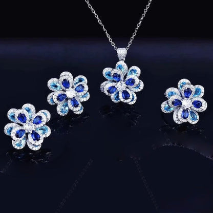 Azure Oil Painting Floral Jewelry Set