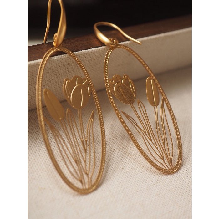 Filigree Style Tulip Large Drop Earrings