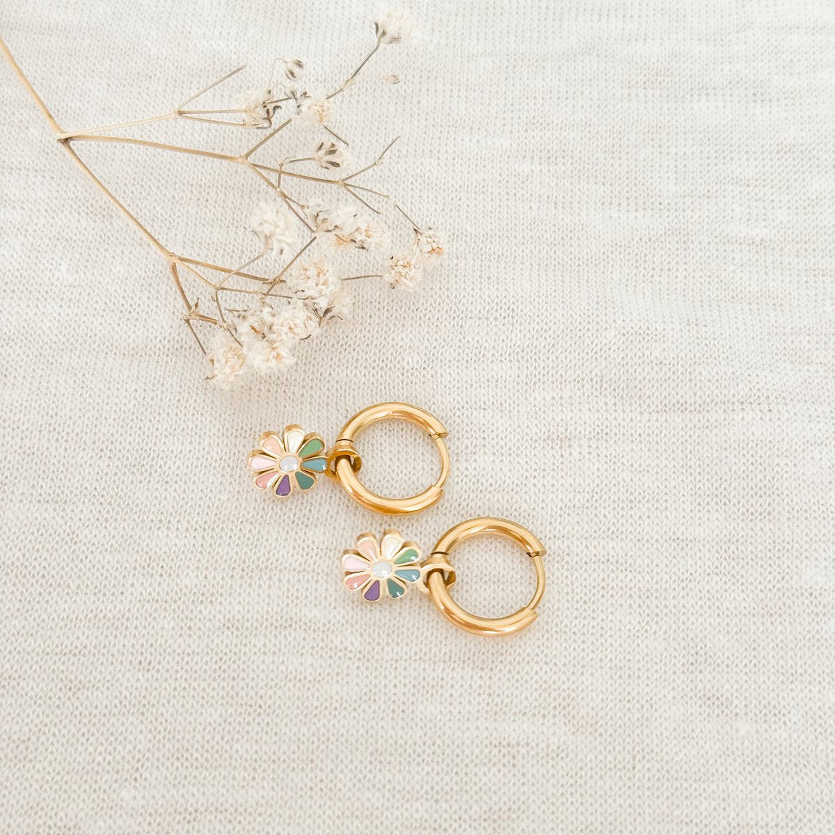 Pastel Flower Earrings - Gold
