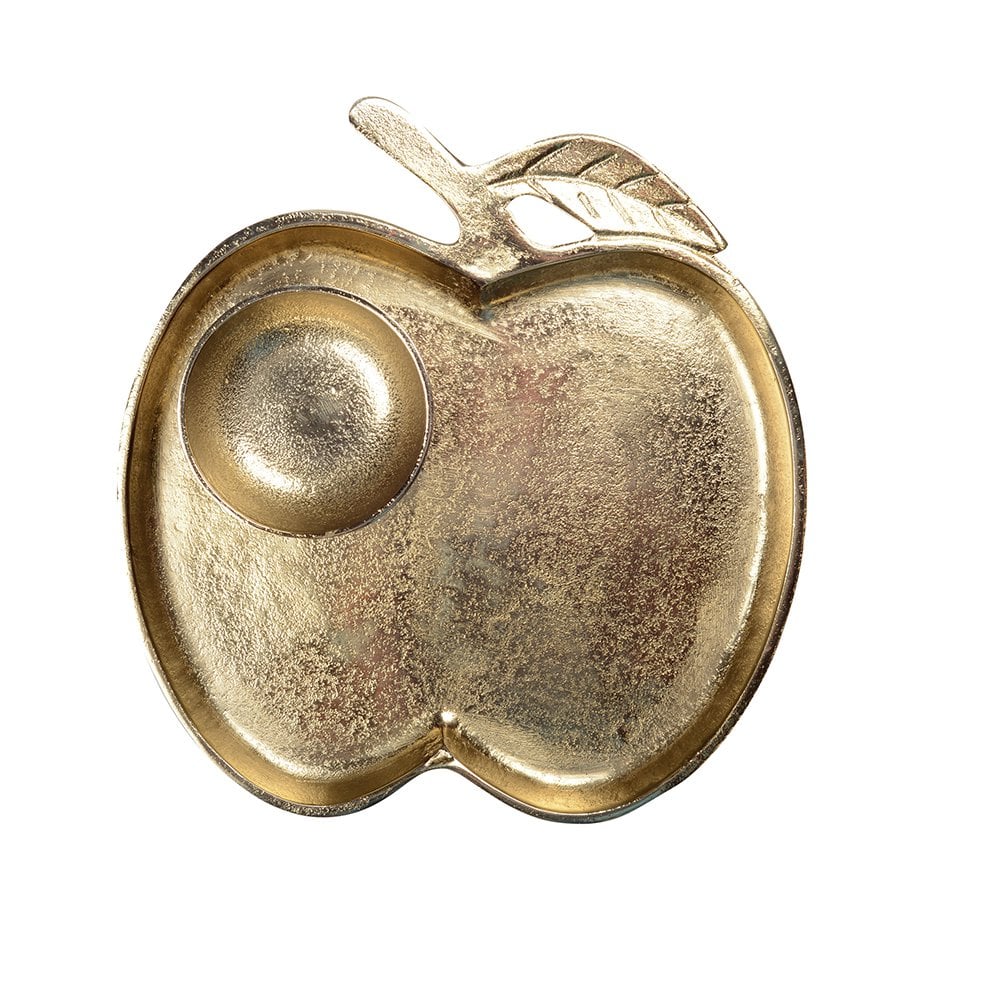 GOLD APPLE TRAY WITH CUP 26.5X25.5X2CM