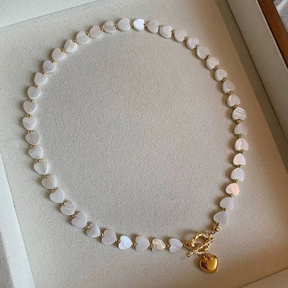 Mother of Pearl Heart Beads Necklace with OT Buckle