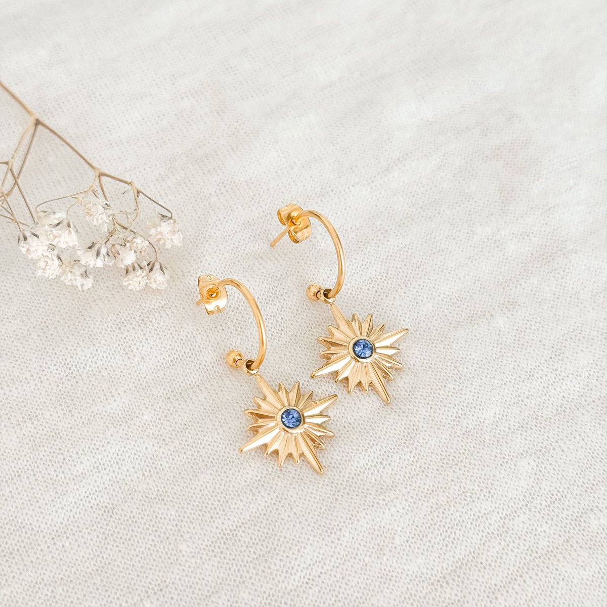 Sparkle Blue Zirconia Oorringen - Gold