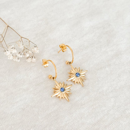 Sparkle Blue Zirconia Oorringen - Gold