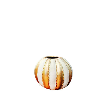 White and gilded vase striped in polyresin 47x47x41cm