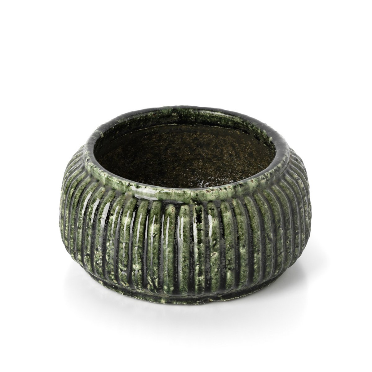 The Forest Ribbed Bowl Planter - Forest Green - Low