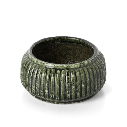 The Forest Ribbed Bowl Planter - Forest Green - Low