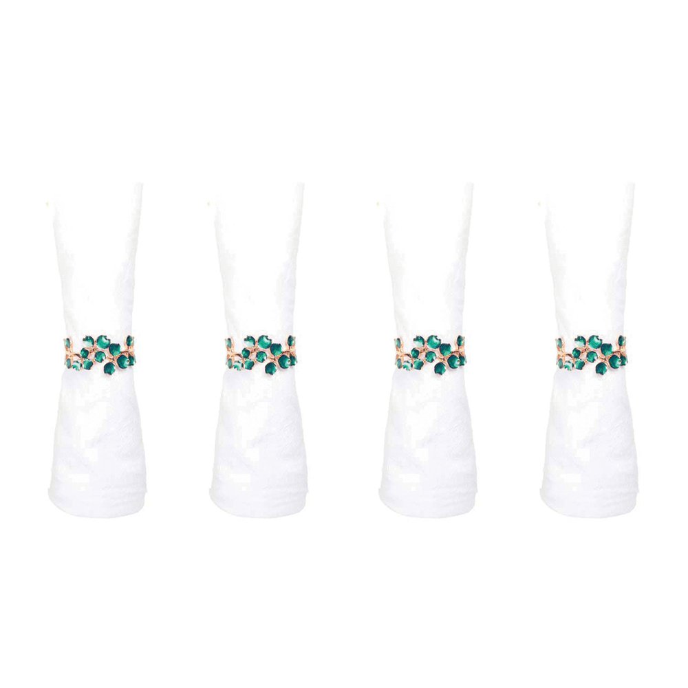 LOT DE 4 RONDS DE SERVIETTE DORE AVEC DIAMANTS VERTS