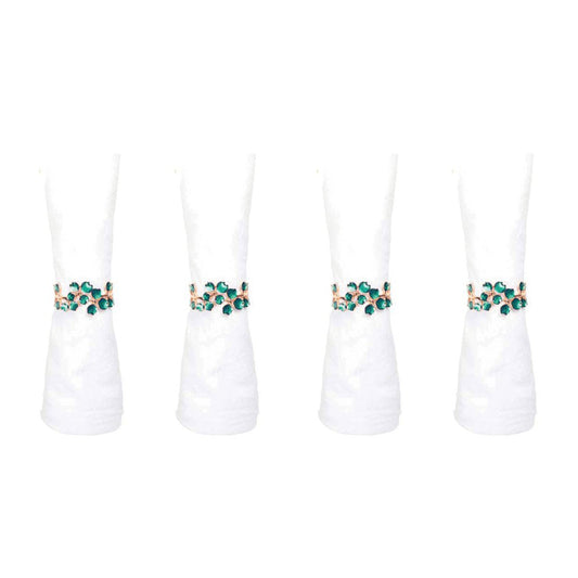 LOT DE 4 RONDS DE SERVIETTE DORE AVEC DIAMANTS VERTS