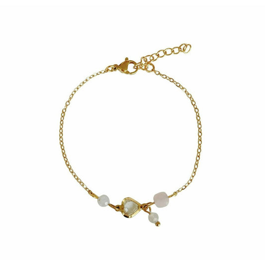 Crystal heart, moonstone and rose quartz bracelet - gold
