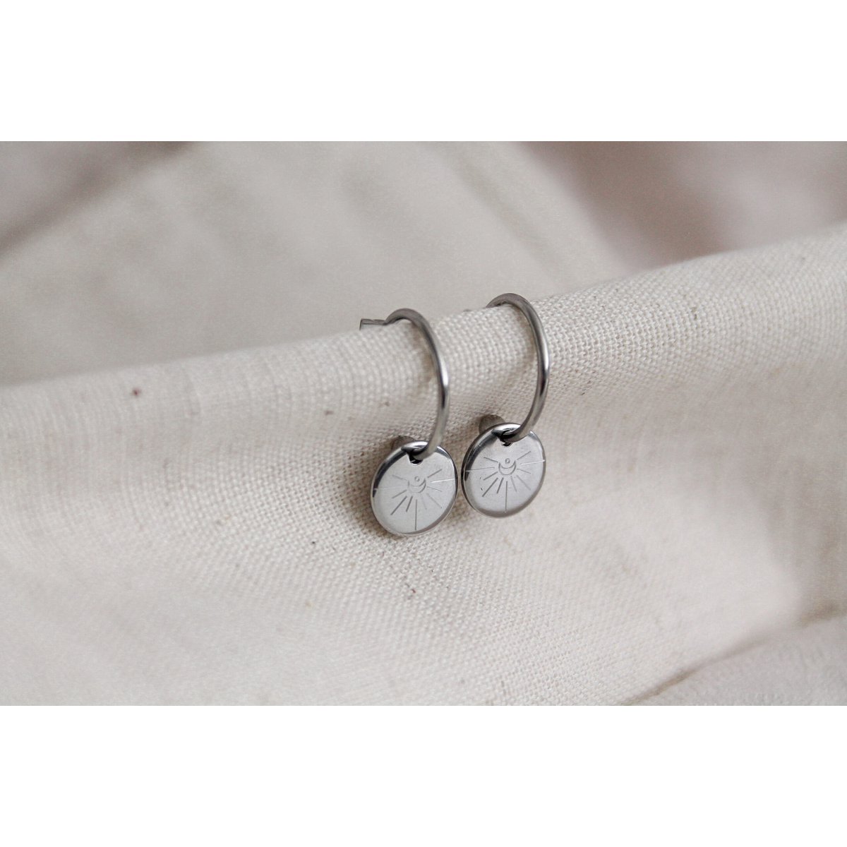 Earrings Crescent Moon Engraving - Silver