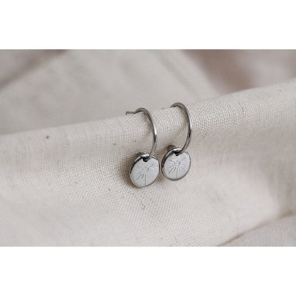 Earrings Crescent Moon Engraving - Silver
