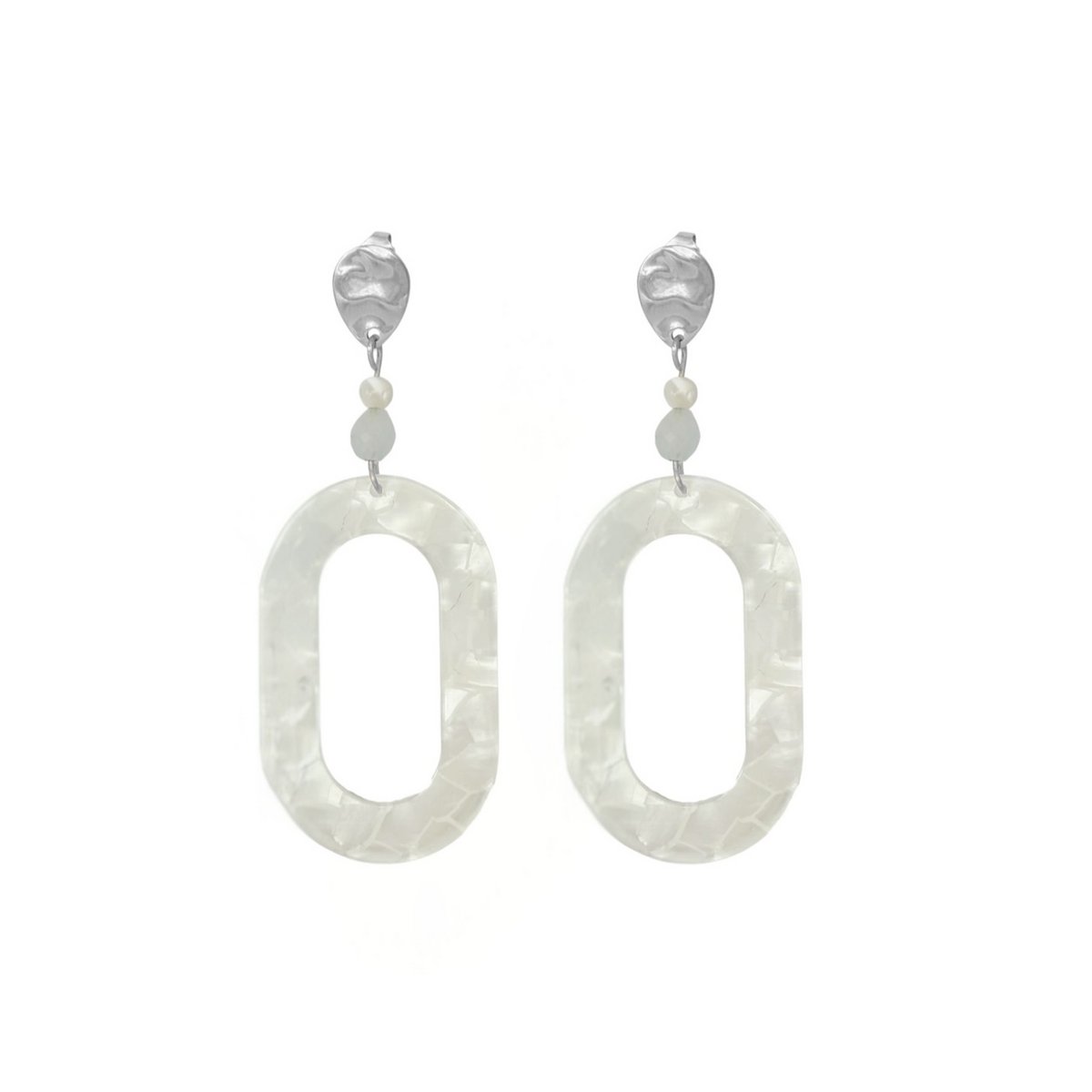 Statement Earrings Shell & Aquamarine - Silver