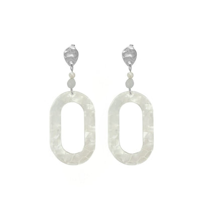 Statement Earrings Shell & Aquamarine - Silver