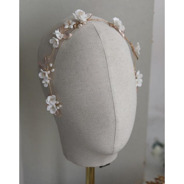 Ceramic Bridal Hair Vine with Silver Leaves