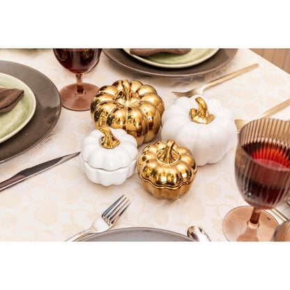DECORATIVE WHITE AND GOLD PUMPKINS - SET OF 2