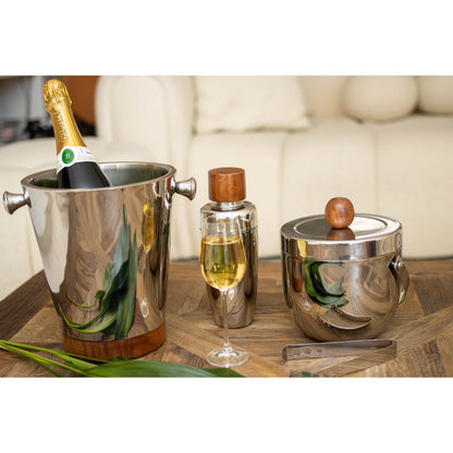 Champagne wood and silver bucket 20.5x20.5x24.5cm