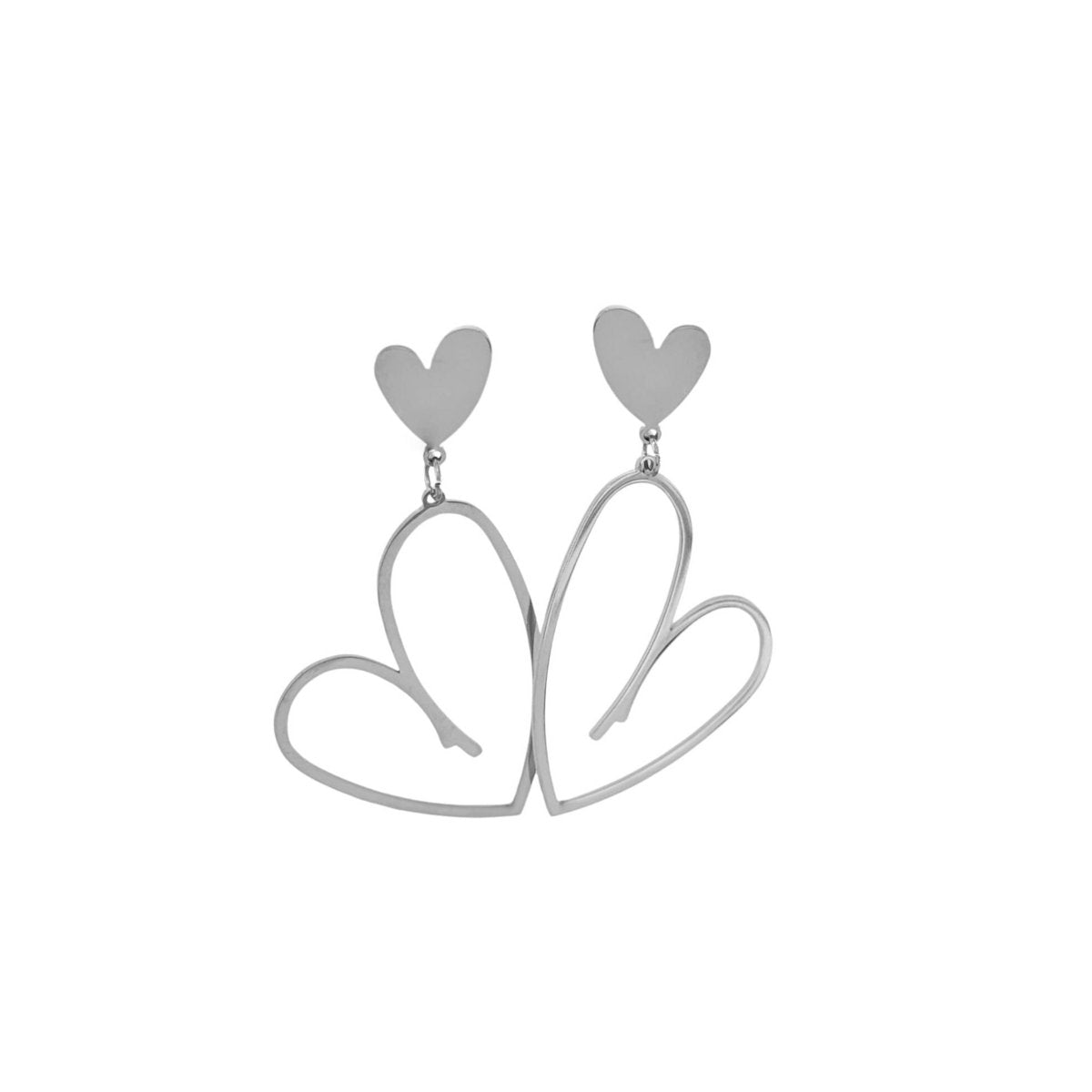 Heart To Heart Statement Earrings - Silver
