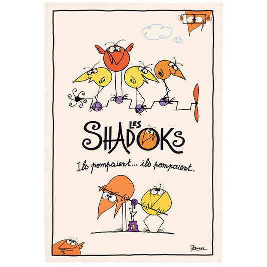 Tea towel Shadoks They were pumping Ecru 48 x 72