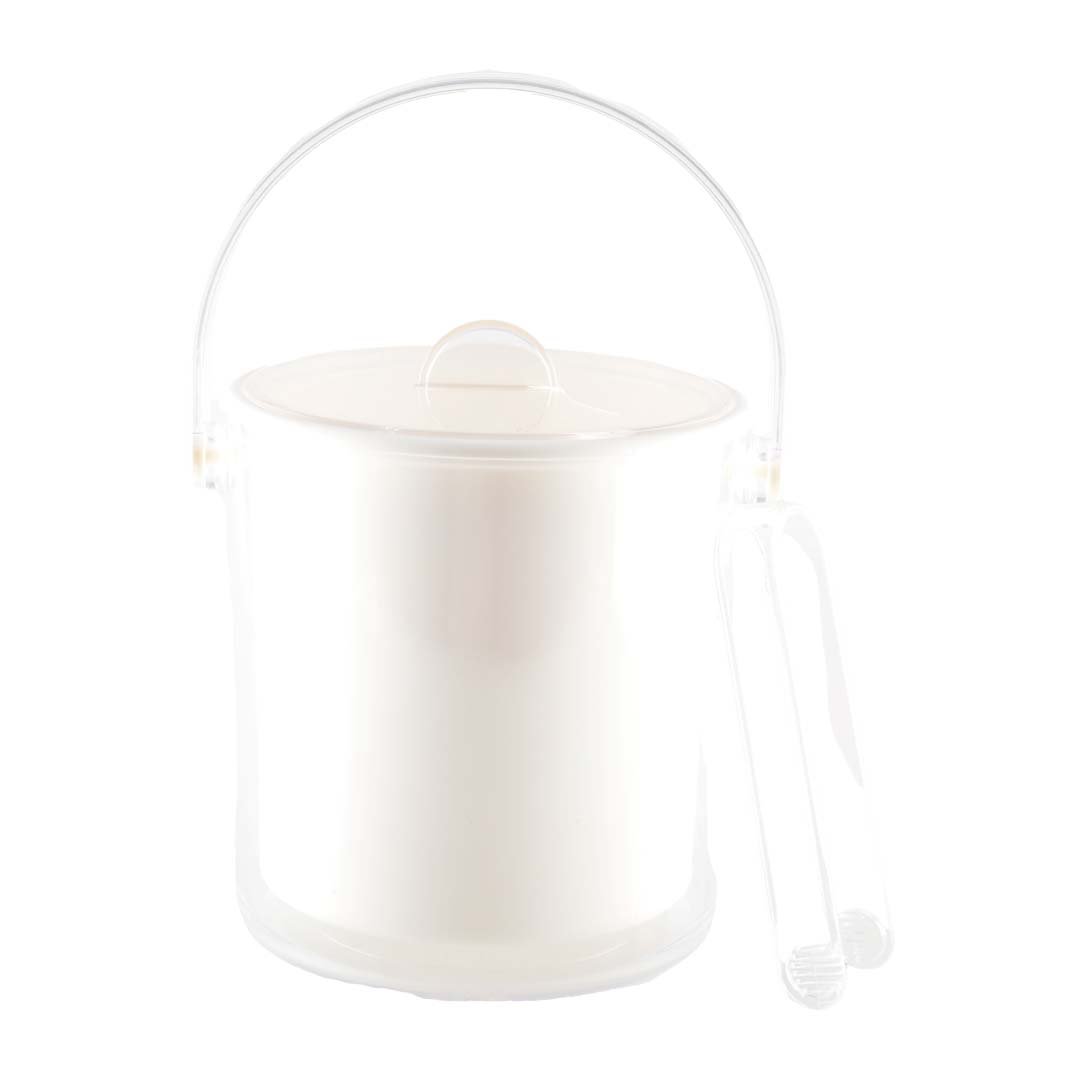 White acrylic ice bucket with pliers
