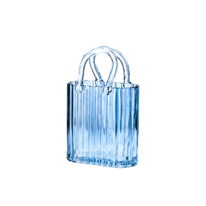 Transparent blue handbag vase 18x10x27cm