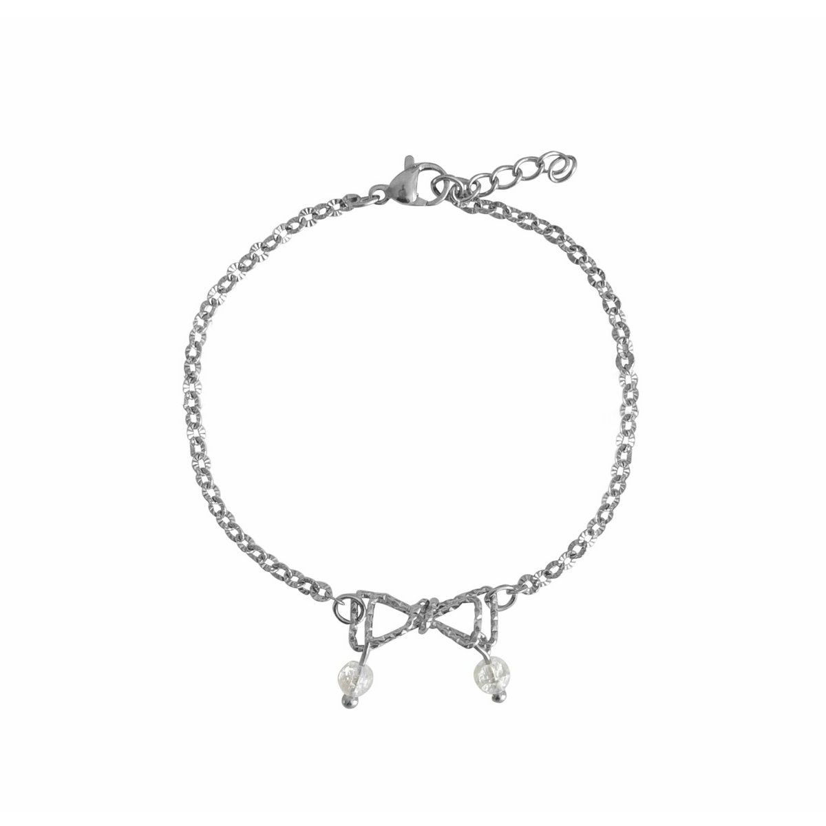Bow Tie & Cracked Rock Crystal Bracelet - Silver