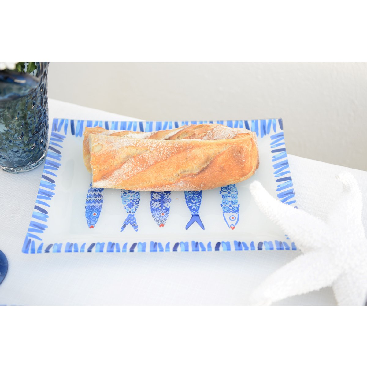 Rectangular dish blue fish 35x25x2.8cm