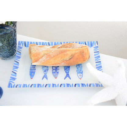 Rectangular dish blue fish 35x25x2.8cm