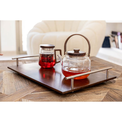 Glass mug with filter, cover and wooden handle 9.5x13.5x11.5cm