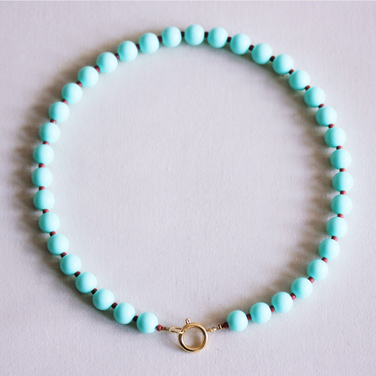 Beaded necklace with Miyuki beads - mint/cerise