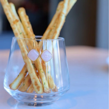 Sugar Cube Rose Quartz Crystal Earrings