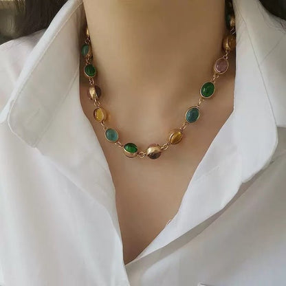 Vintage Rainbow Stones Necklace & Bracelet Set