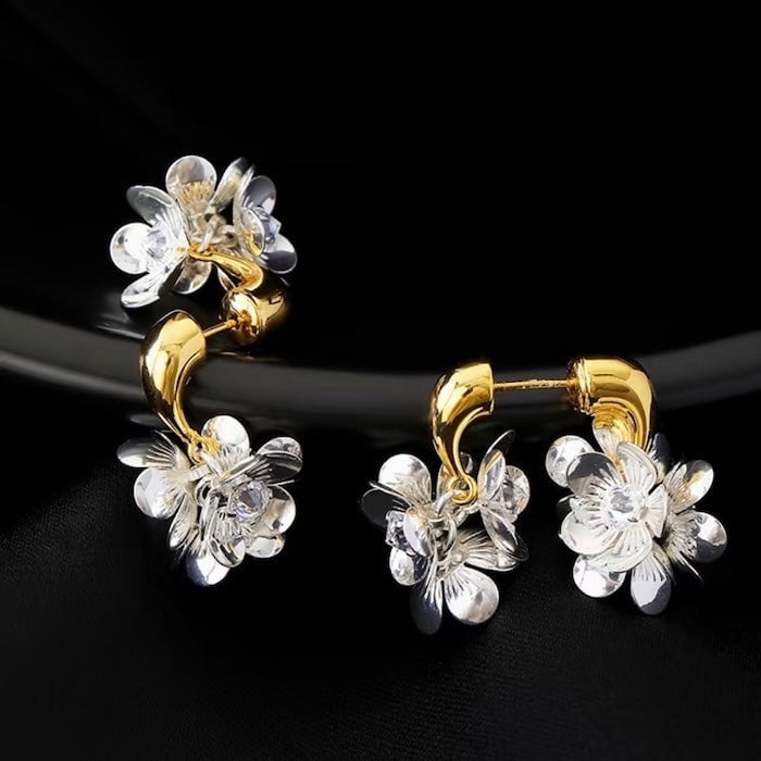 Two-Tone Silver Blossom Earrings