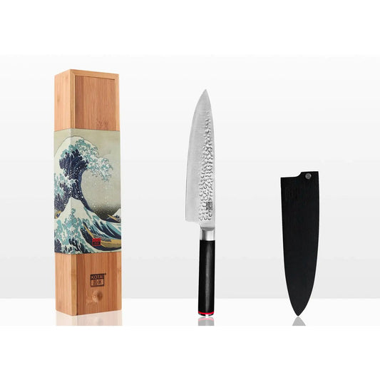 Knife - Gyuto (chef knife) with bamboo Saya and bamboo box - 200 mm blade