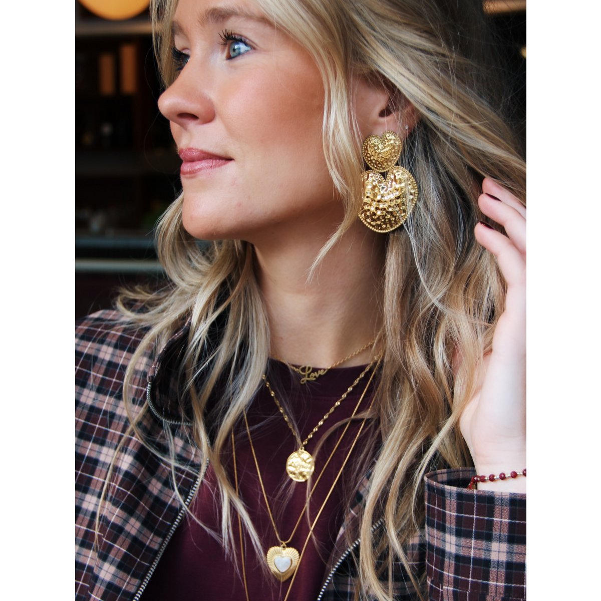 "HEARTS" statement earring